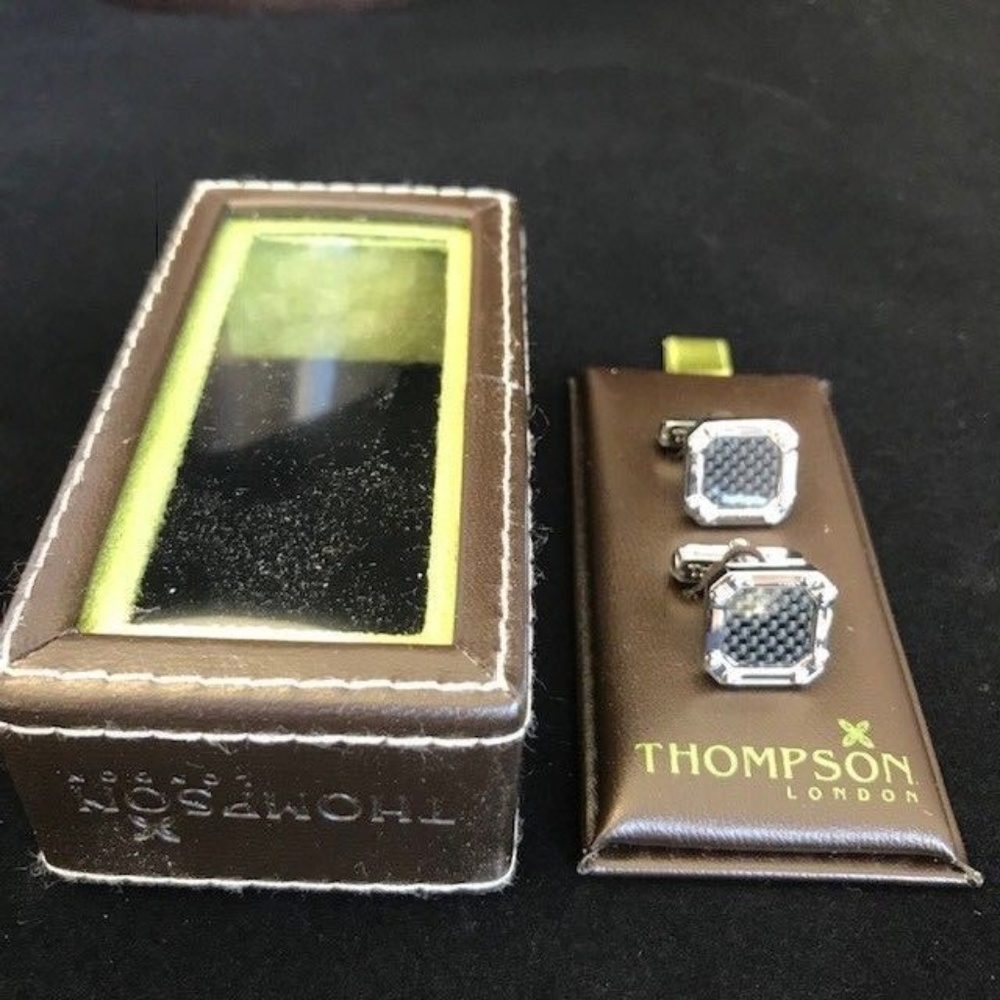 Thompson London Rhodium Black Carbon Cuff link